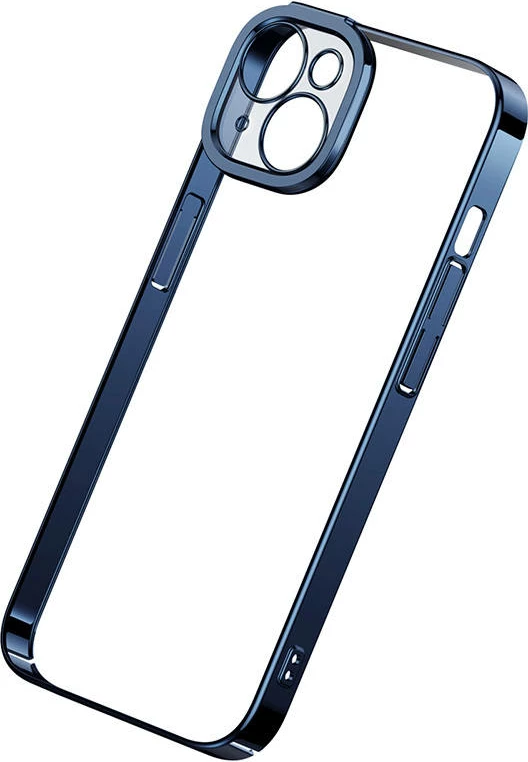 Ovitek za telefon z modrimi robovi in kaljenim steklom, Baseus, iPhone 14 Plus, modra, komplet