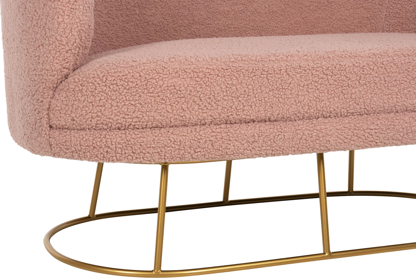 Dvosedna sedežna garnitura ARIEN FH8492.22 v barvi prašno roza boucle tkanina in z zlato kovinsko osnovo 130x75x85Hcm