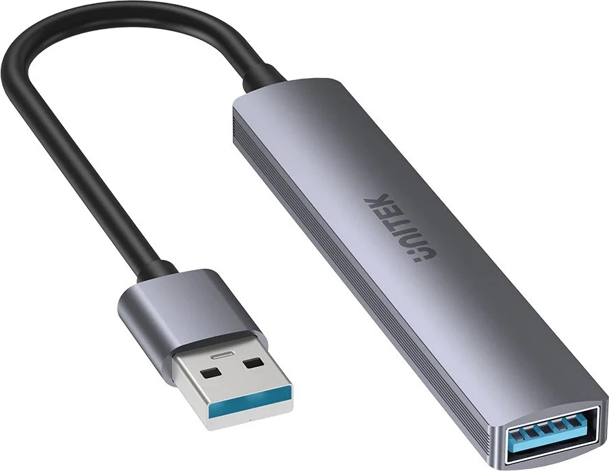 USB-hub z USB-A in 3× USB-A 2.0, USB-A 3.0, Unitek H1208A, siv