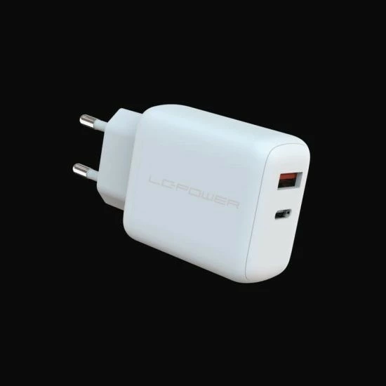 Univerzalni polnilec LC-Power LC-GAN-45, 45 W, GaN, USB Type-C/Type-A, bel