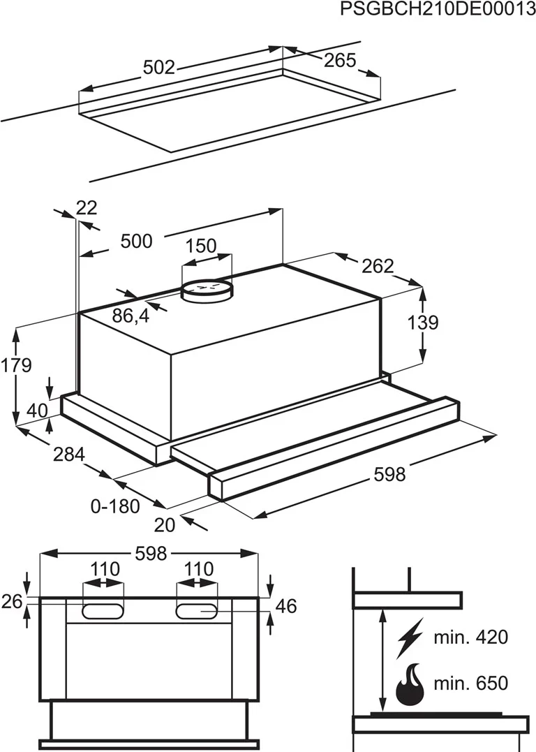 Teleskopski kuhinjski aspirator Electrolux LFP226S, 330 m³/h, srebrn