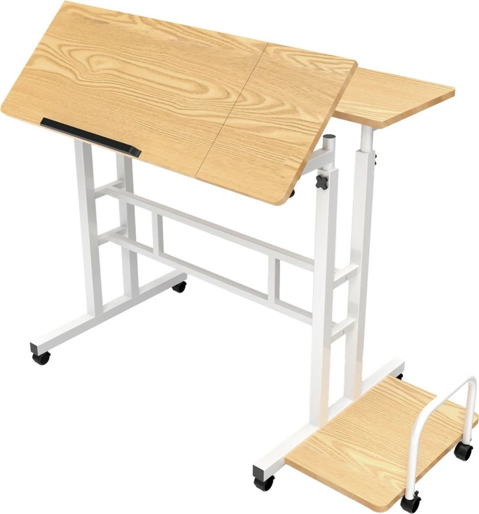 Mobilna miza z nastavljivo višino Maclean MC-124 W, 67–115 cm, 80x60 cm, 50 kg, bela/les