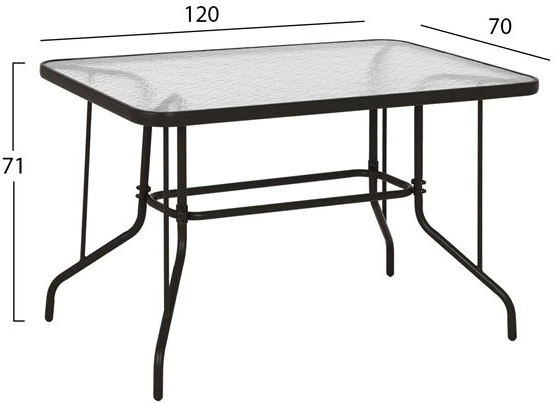 Zunanja kovinska miza rjava FH5679.02 rjava z ojačanim steklenim vrhom 120Χ70Χ71Hcm