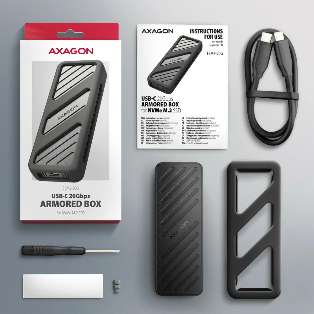 Zunanje ohišje za SSD M.2 NVMe AXAGON EEM2-20G, USB-C 3.2 Gen 2x2, 20Gbps, alumin, črno