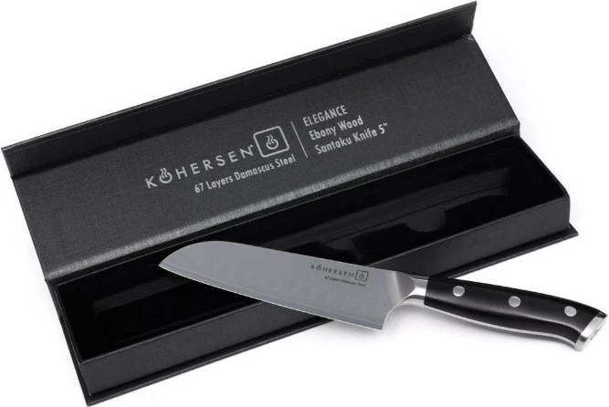 Santoku nož Elegance Ebony Wood Kohersen, 12,7 cm, Damascus jeklo