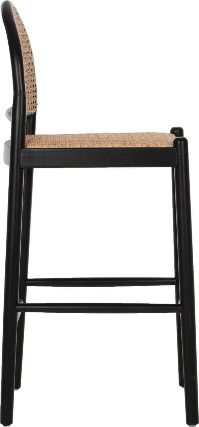 Barski stol iz bukovega lesa črne barve z ratanom v bež barvi 46Χ48Χ94Hcm.FH9408.02