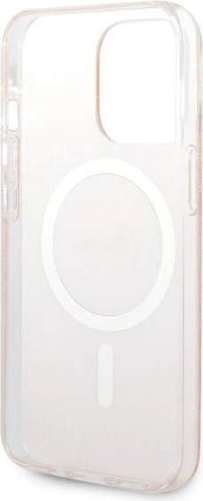 Komplet trd ovitek in brezžični polnilec za iPhone 13 Pro, Guess GUBPP13LH4EACSP, rožnat