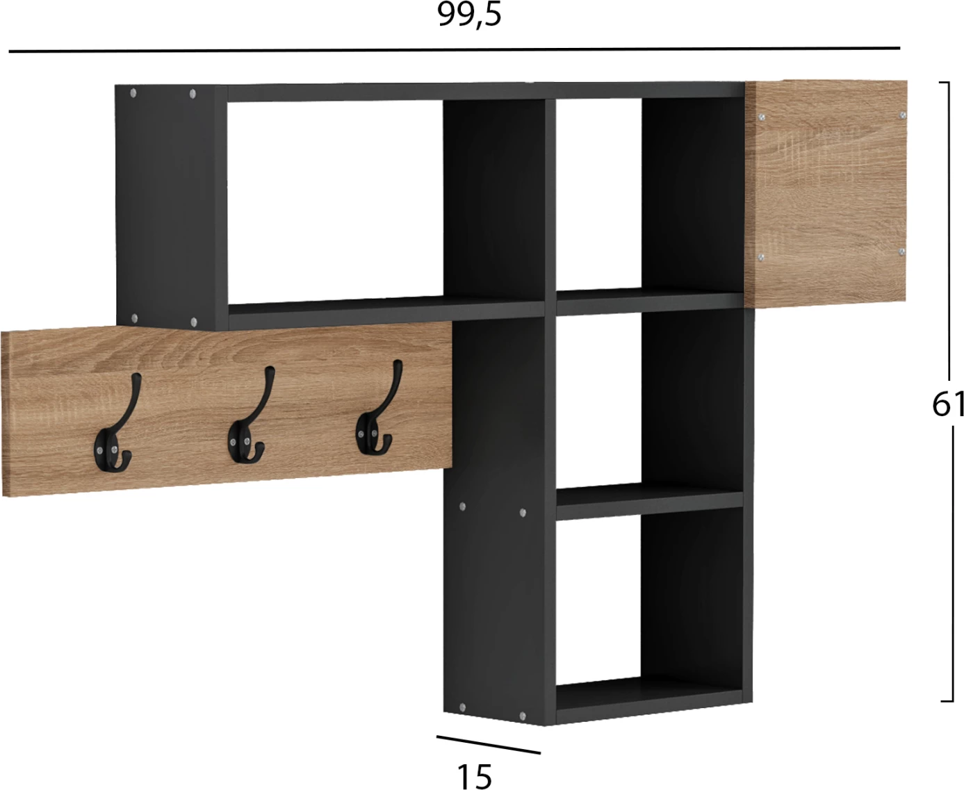 Vhodni obešalnik s policami HARLAN FH8973.11 melamin v sonoma-sivi 99,5x15x61H cm