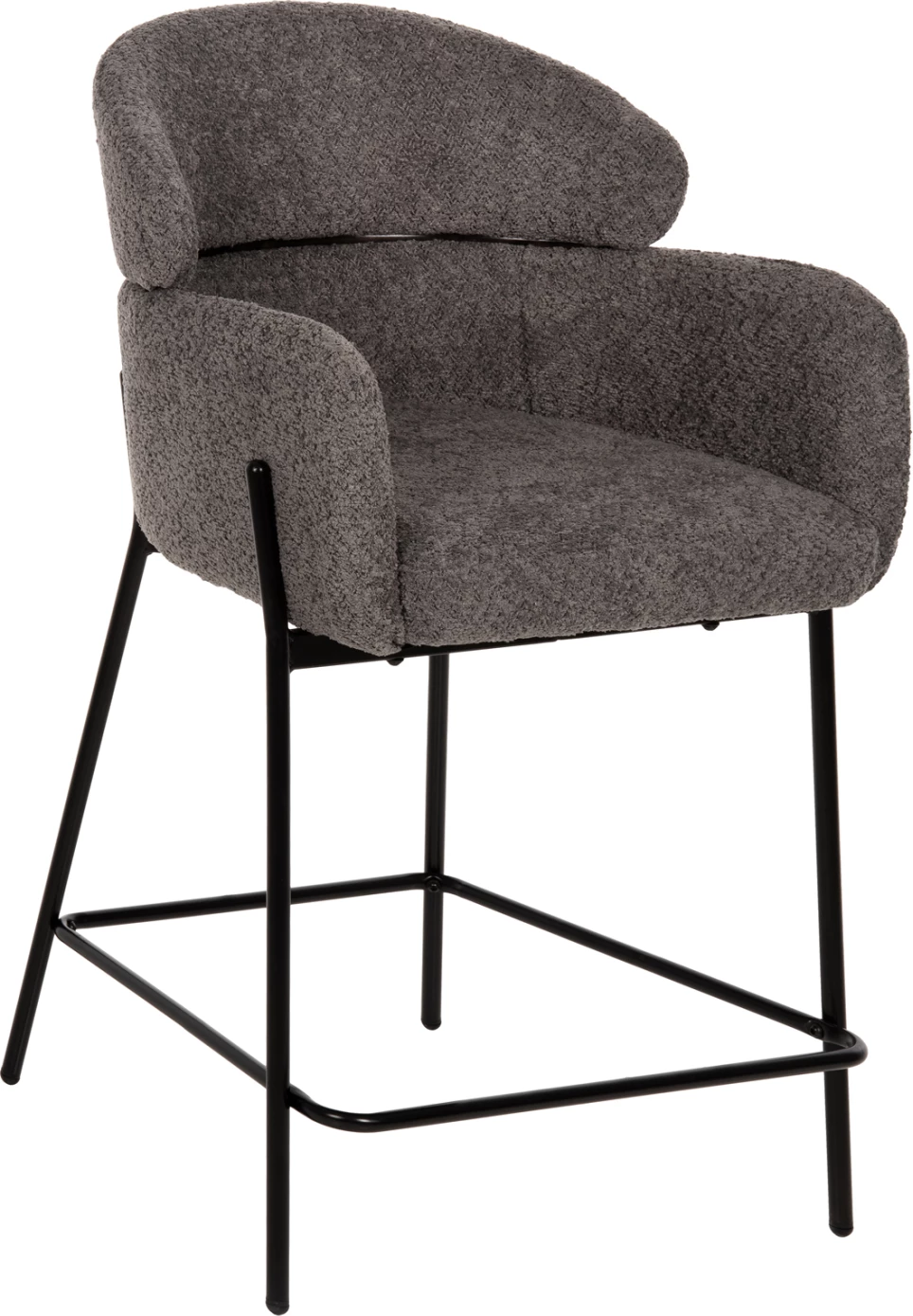 Barski stol srednje višine WOLF FH8584.01 siva boucle tkanina-črne kovinske noge 56x56x96Hcm, set 2 kosov