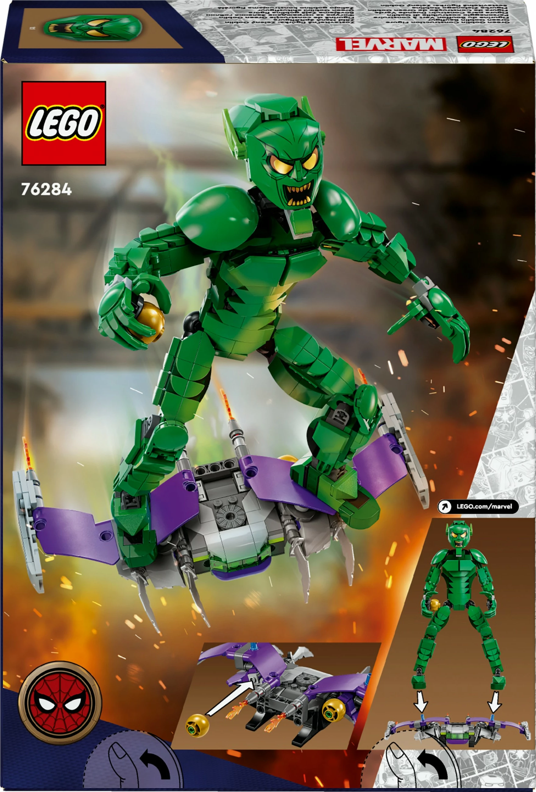 Gradbeni set Green Goblin LEGO Marvel 76284, gradljiva figura, večbarven