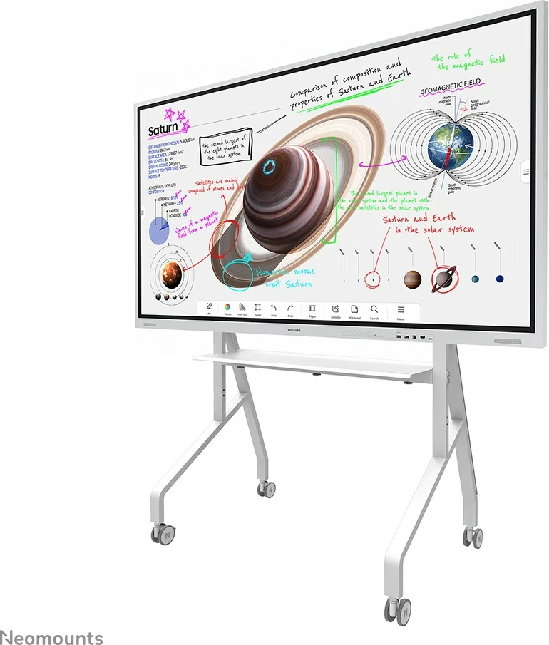 Mobilna multimedijska voziček za TV 55-86", Neomounts FL50-525WH1, jeklo, bel, nastavljiva višina