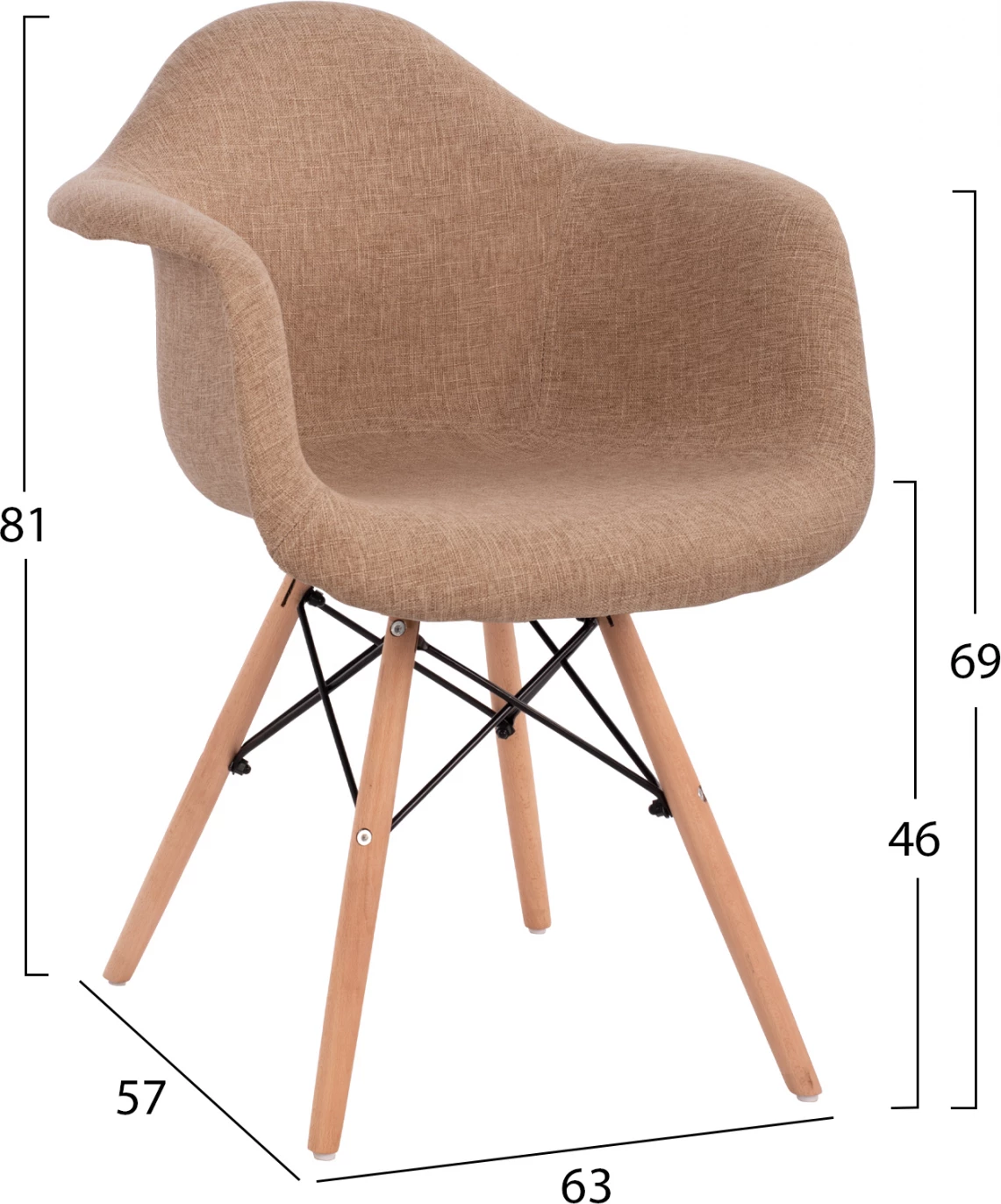 Fotelj z lesenimi nogami in bež tkanino Mirto FH005.63 63x57x81 cm, set 2 kosov