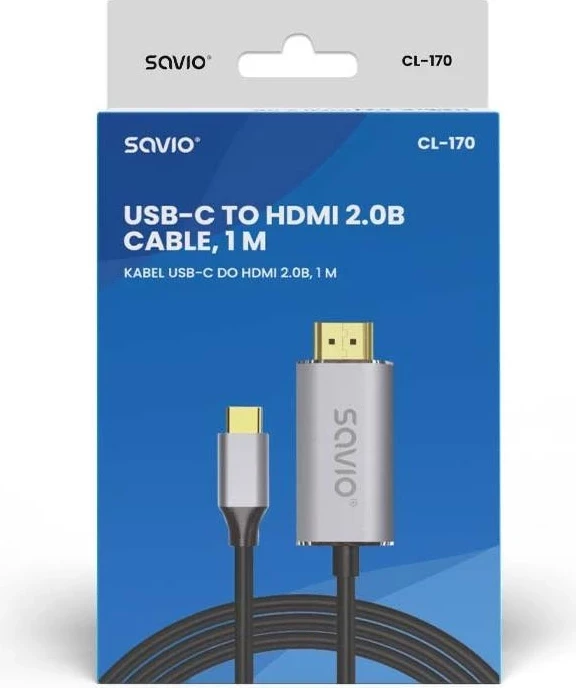 Kabël USB-C na HDMI Savio CL-170, 1 m, baker