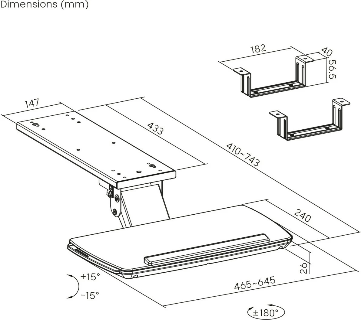 Držalo za tipkovnico, nastavljivo, pod mizo, črno Maclean MC-156 B