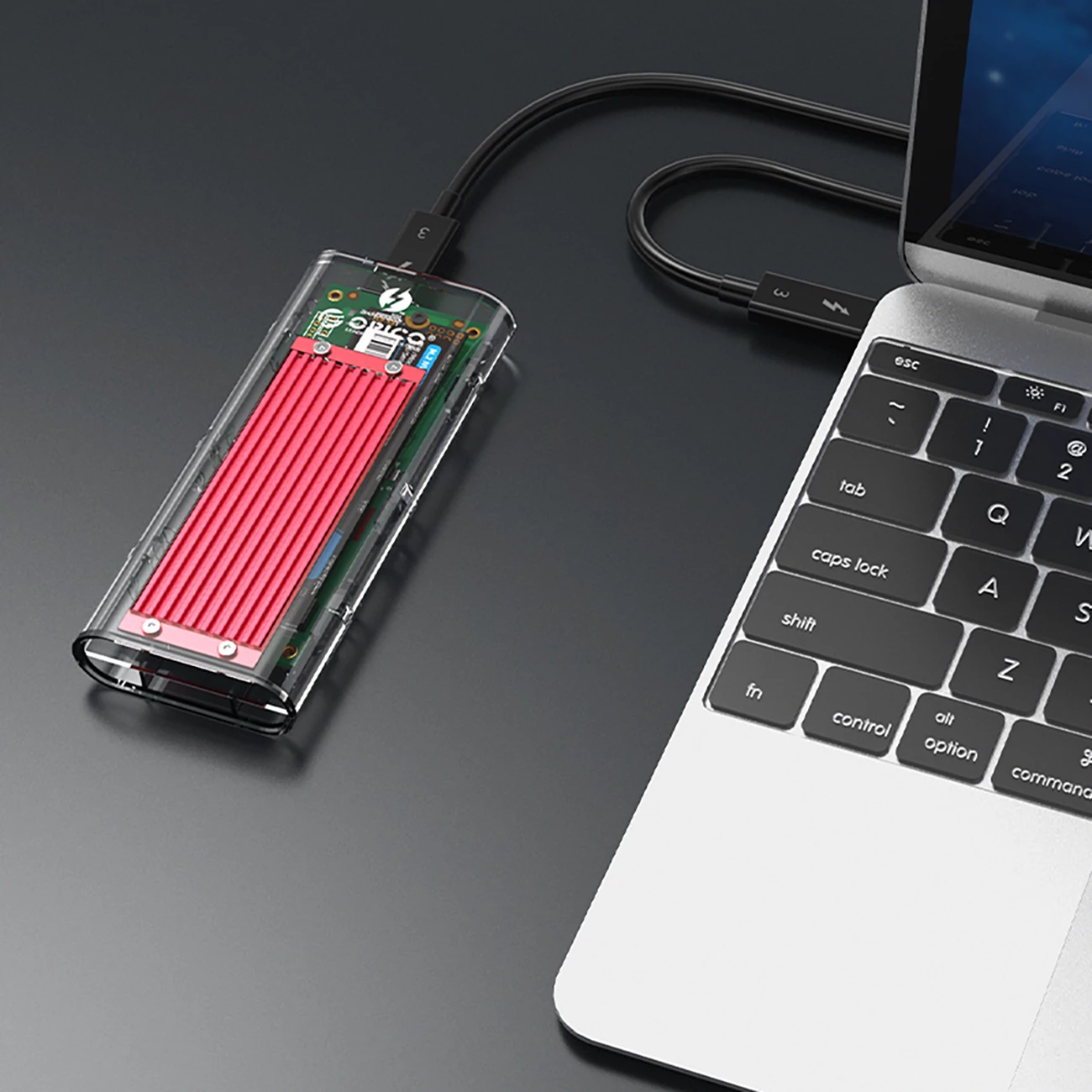 Računalniško ohišje za SSD M.2 NVMe, USB-C, 10 Gb/s, prozorno/rdeče Orico TCM2-C3