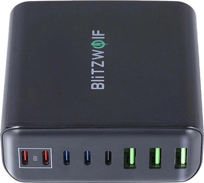 Stenski polnilec BlitzWolf BW-S26, 250 W, 8 USB-A/USB-C vrat, črn