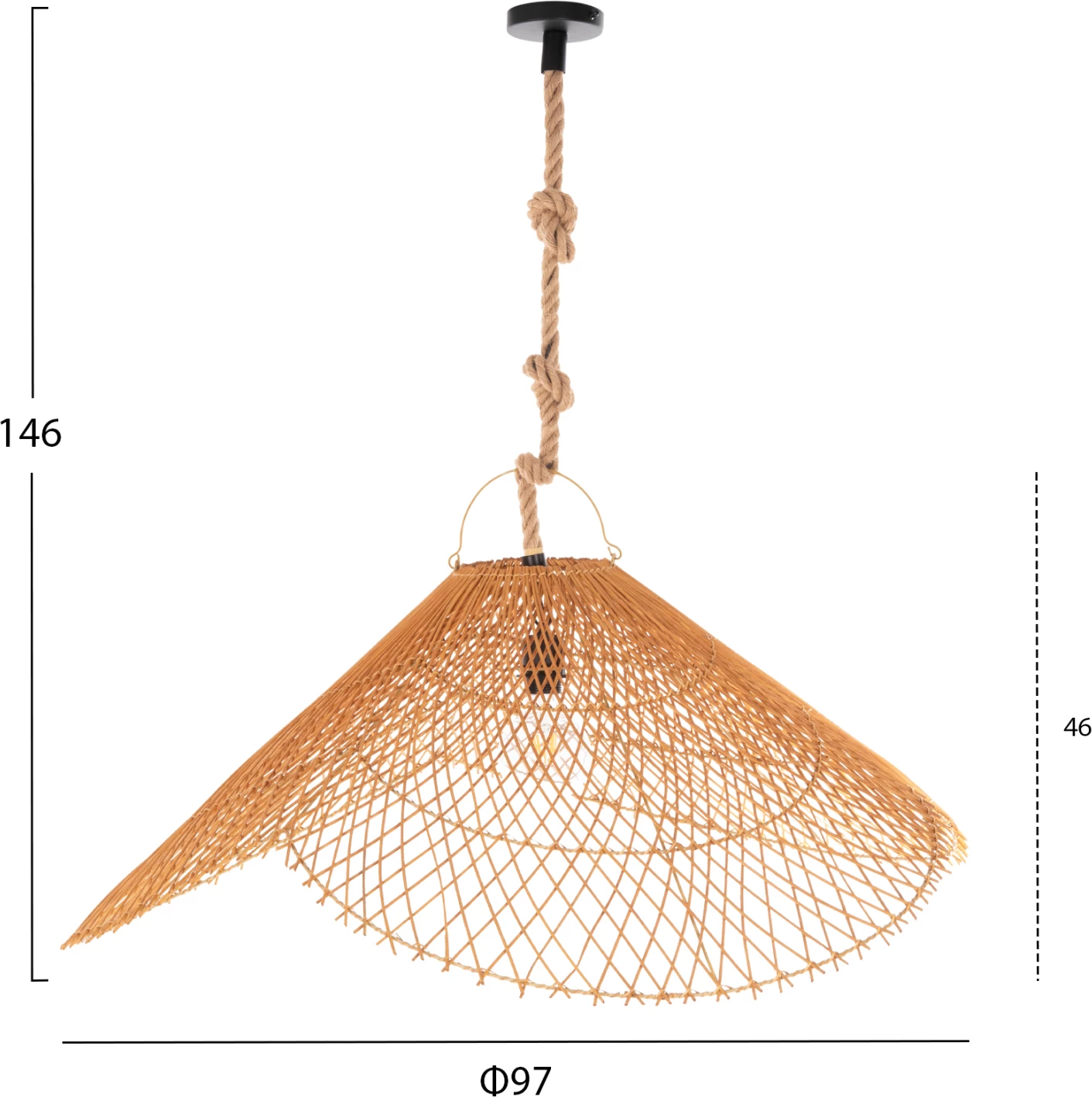 Stropna viseča svetilka komplet FH11926 vrv - naravni ratan - peščena bež Φ97Χ146H cm