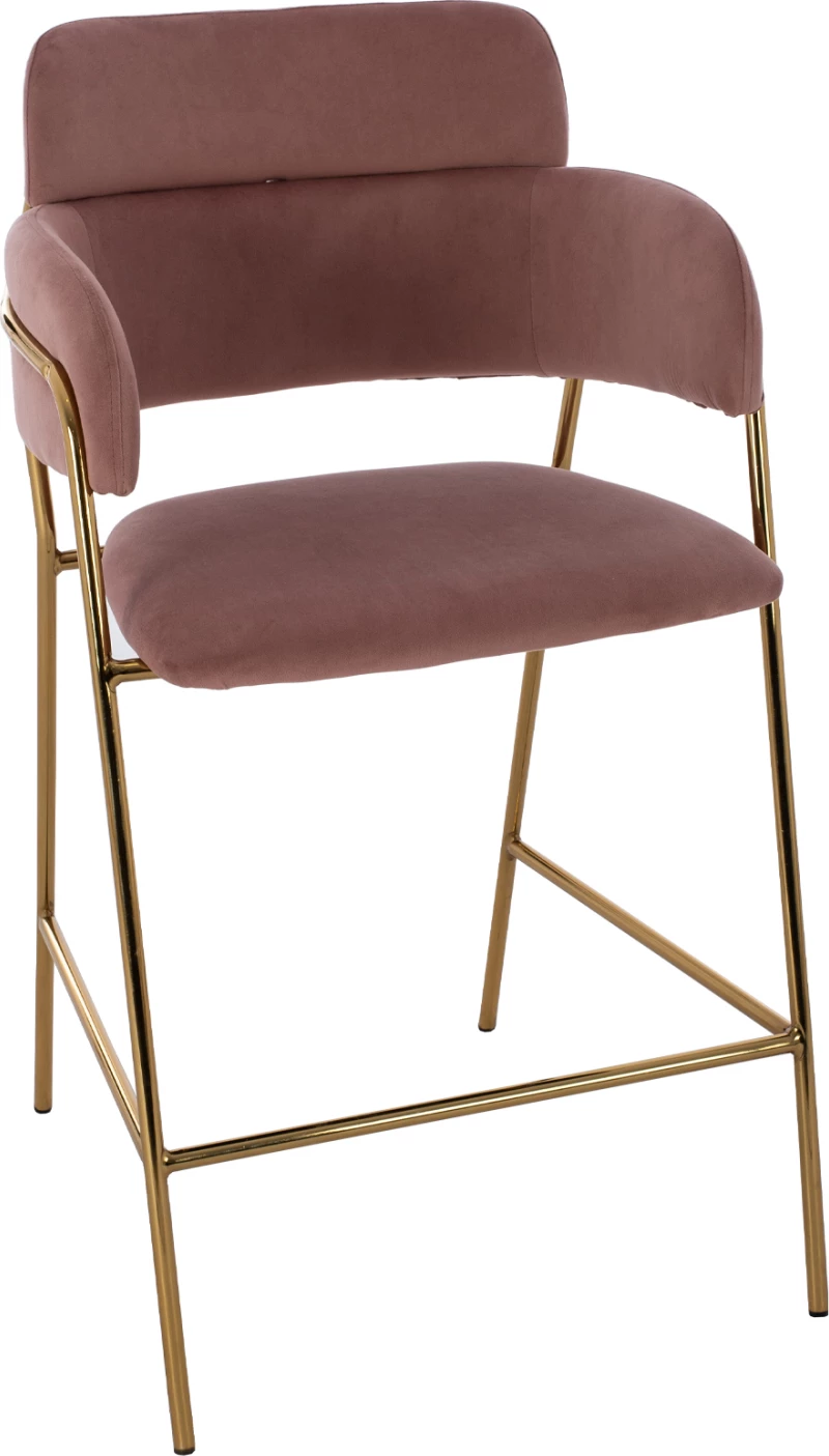 Srednje visok stol FH8735.02 iz žametne tkanine v barvi prašno roza z zlato obrobo 54x58x95Y cm, set 2 kosov