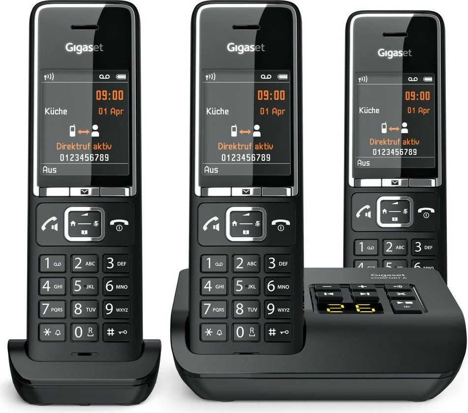 Brezžični telefon Gigaset COMFORT 550A, 3 slušalke, samodejni snemalnik, 200 stikov, črn