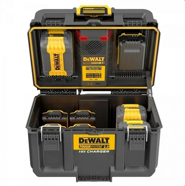 Močan polnilec DeWalt ToughSystem DWST83471, 2x4A, z USB, črn