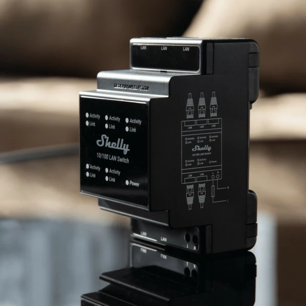 Pametni stikalo Shelly LAN, DIN-vodilna montaža, plastika, črno, LED, 110 - 240 V