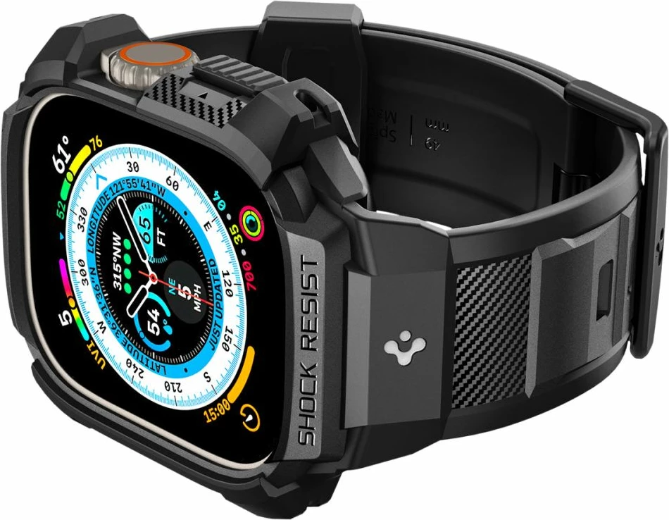 Ovitek za Apple Watch Ultra 49 mm, Spigen Rugged Armor Pro, črn