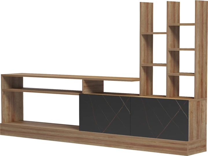 TV omarica, hrast in črni marmor, 170x25x100 cm Seruno