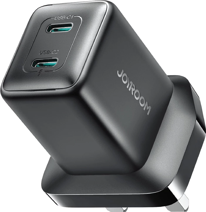 Stenski polnilec 45 W, 2x USB-C, brez kabla, črn — Joyroom JR-TCG17, vtič UK