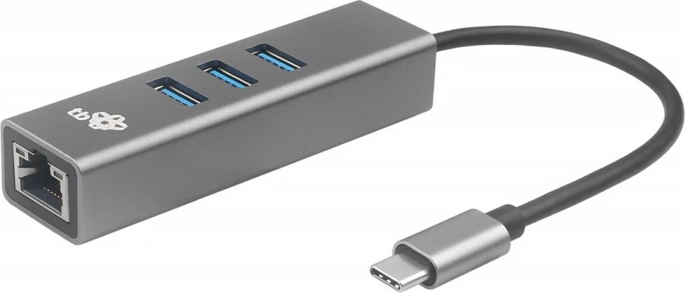 Adapter USB-C na RJ45 in 3× USB-A, 1000 Mb/s, siv — TB AKTBXKACRJ453UG
