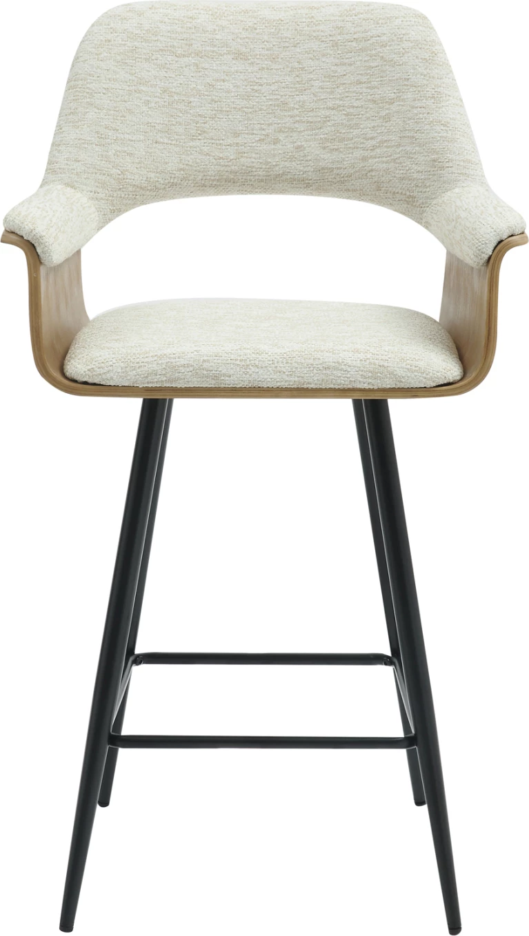 Barski stol srednje višine CLIPP FH9987.02 črne kovinske noge-ecru tkanina 57,5x53x98Hcm, set 2 kosov