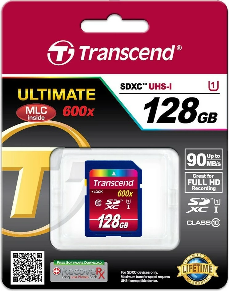 SD kartica Transcend SDXC 128GB, Class 10, UHS-I, 90MB/s, črna