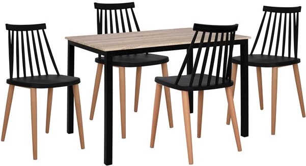 Set 5 kosov miza sonama s črnimi nogami in črni stoli Vanessa FH11002.02 110x70x76 cm