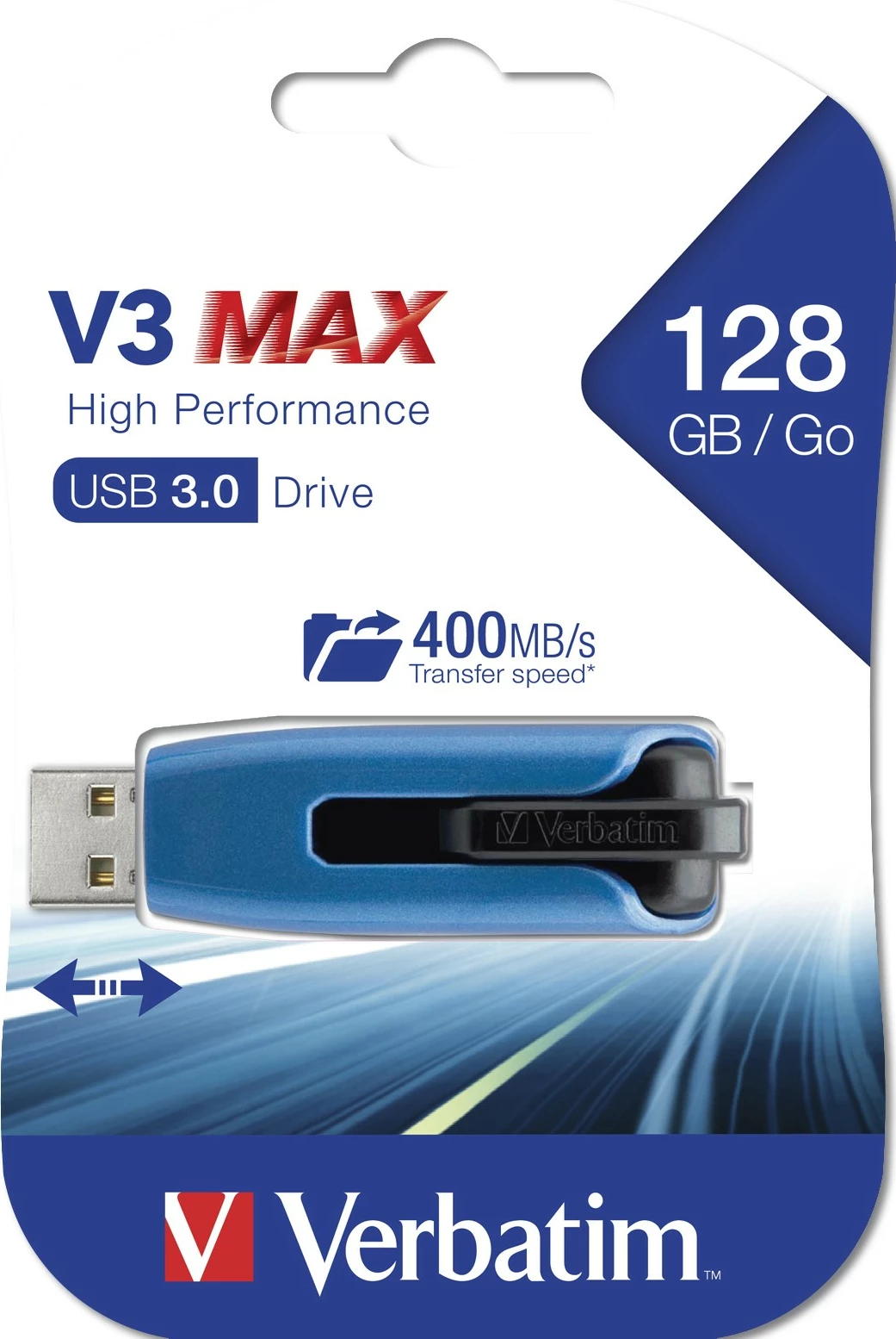 USB pomnilnik Verbatim V3 MAX 128 GB, USB 3.2, slide, modra