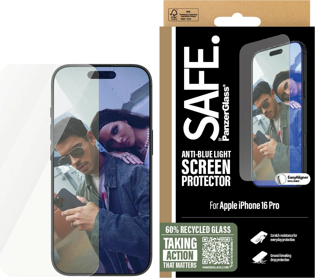 Zaščitno steklo PanzerGlass SAFE EyeCare za iPhone 16 Pro, prozorno