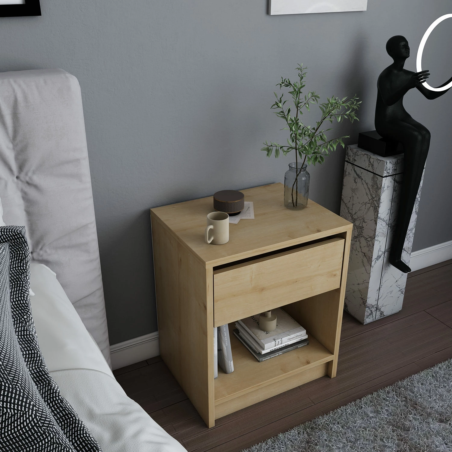 Nočna omarica Sheridan, Hanah Home, hrast