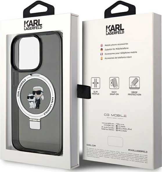 Ovitek za iPhone 13 Pro 6,1", z nosilcem-prstanom (Ring Stand), MagSafe, črn — Karl Lagerfeld KLHMP13LHMRSKCK