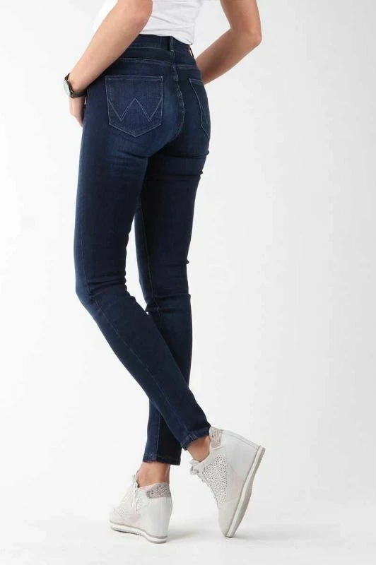 Dolge ženske hlače z visokim pasom Wrangler, modre