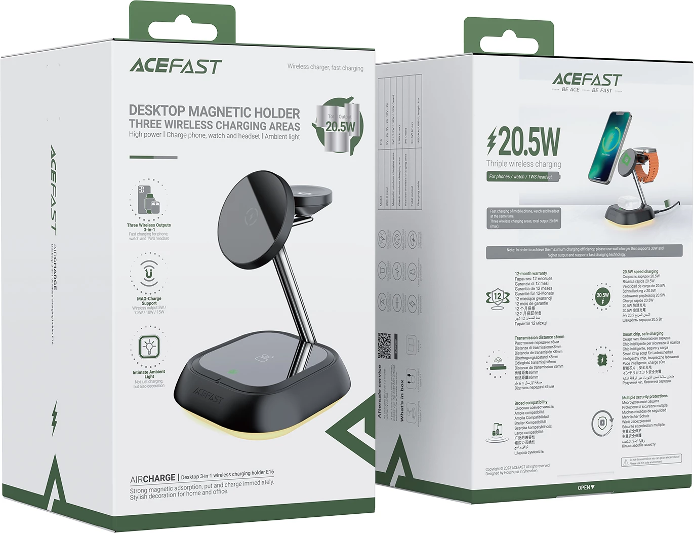 Polnilna postaja 3-v-1 za telefon, uro in slušalke, Acefast E16, 15W, črna