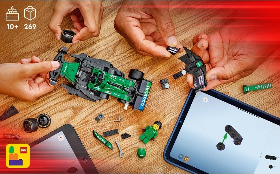 Model dirkalnega avtomobila Aston Martin Aramco F1 AMR24, komplet LEGO, 269 kosov, večbarven