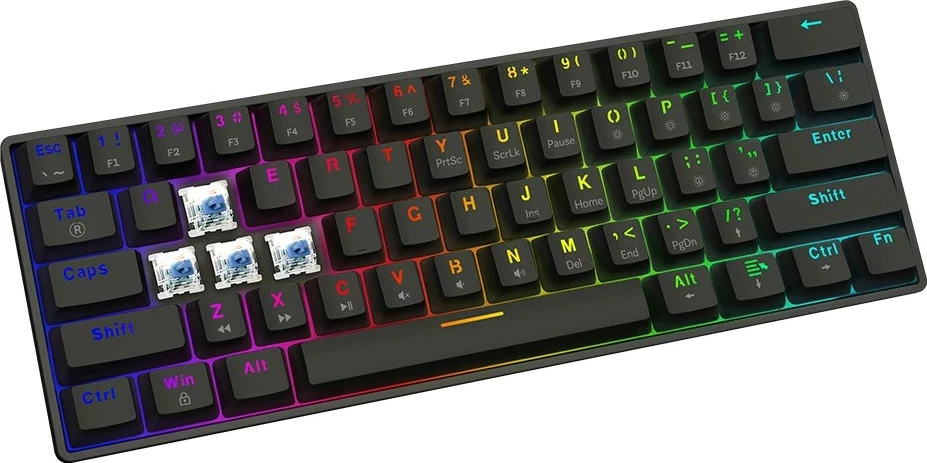Mekančna igralna tipkovnica SAVIO BLACKOUT X2 Blue, 60%, RGB, QWERTY US, črna