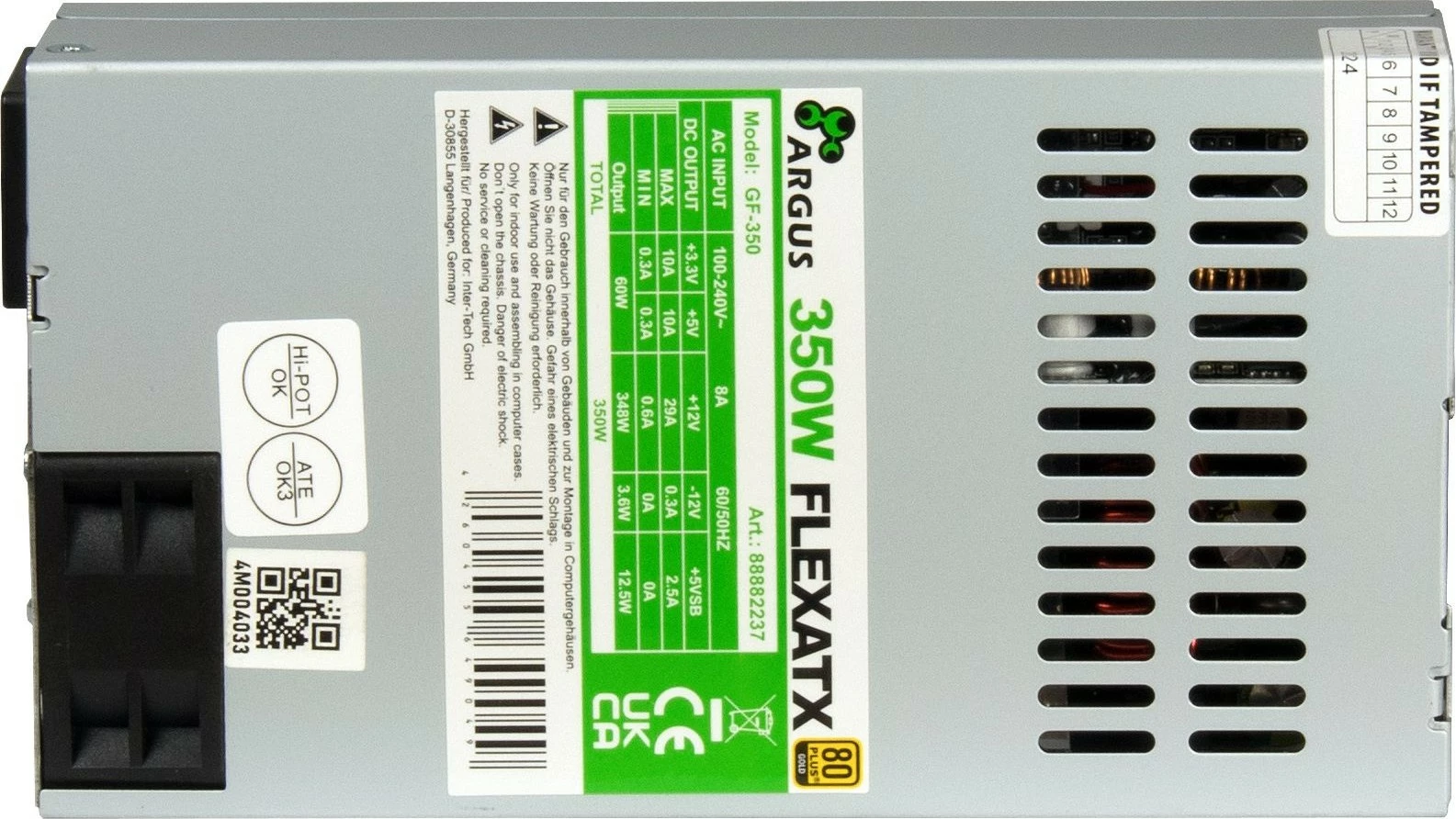 Napajalnik Inter-Tech GF-350 BULK, 350 W, Flex ATX, 80 PLUS Gold, srebrn