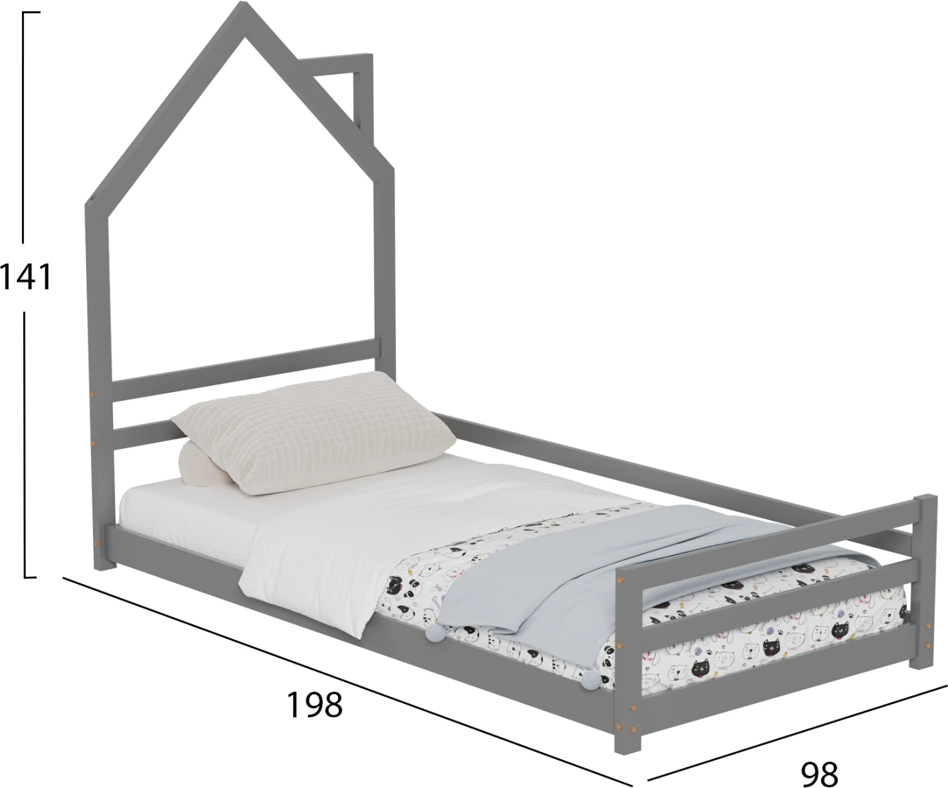 Postelja za otroke HOUSER FH676.05 t.MONTESSORI iz masivnega borovega lesa v sivi barvi - 190x90 cm
