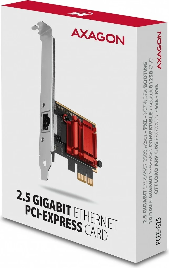 Omrežna kartica AXAGON PCEE-G25, PCIe, 2,5 Gigabit Ethernet, 1x RJ-45, Realtek RTL8125B, s standardnim in nizkoprofilnim nosilcem