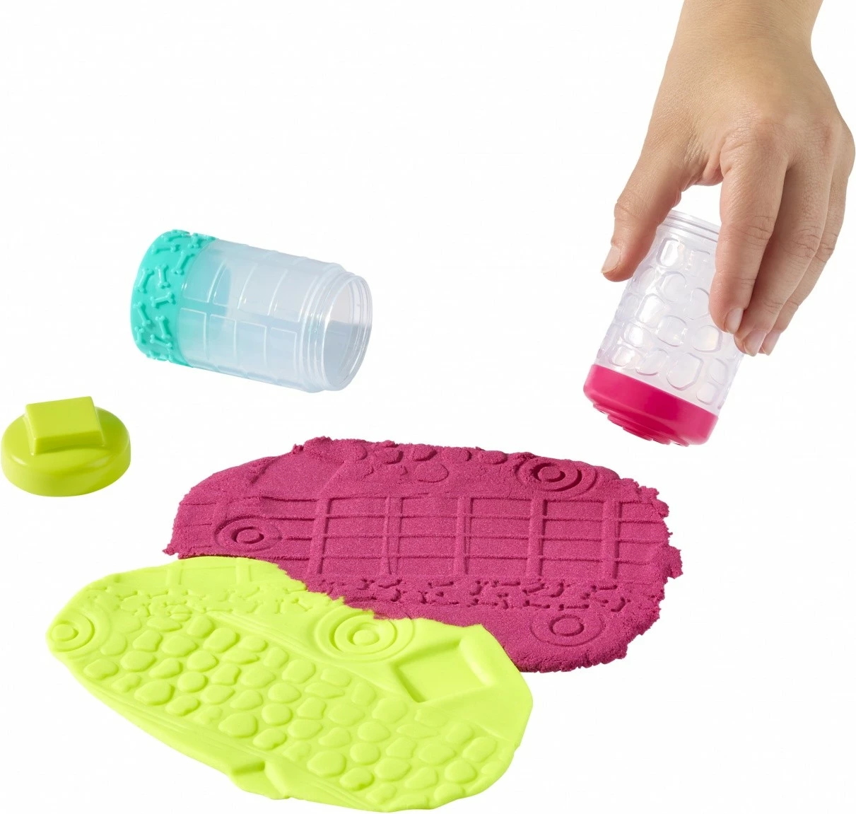 Set kinetične modelirne mase in peska MGA Wonder Factory Never Dry, limeta in rožnata