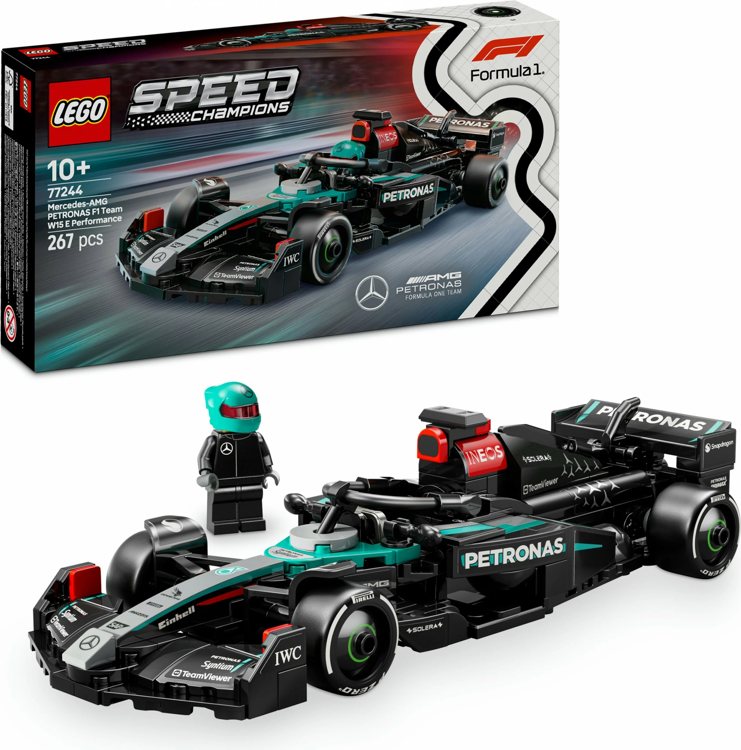 Model dirkalnega avtomobila Mercedes-AMG F1 W15, komplet LEGO, 267 kosov, večbarven