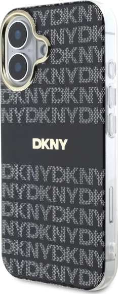 Ovitek z vzorcem DKNY Repeat Texture in črto za iPhone 16, črn