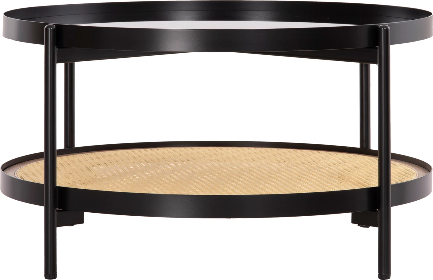 Klubska miza SEITZ FH18030 steklena plošča-kovina-ratan v naravni barvi Φ80x45Hcm