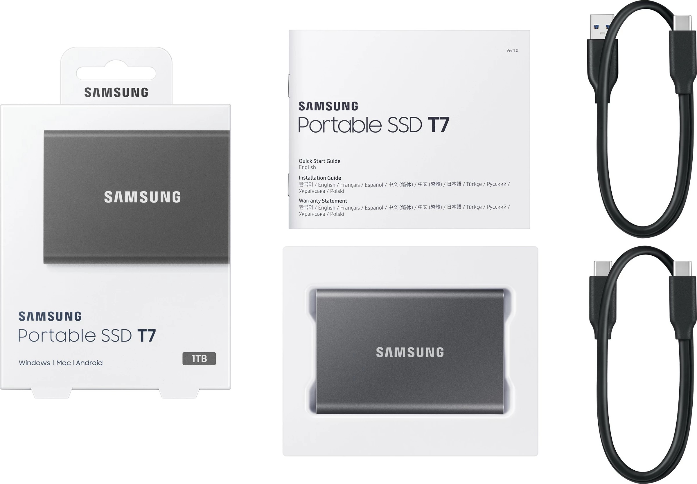Prenosni SSD 1 TB, USB Type-C, USB 3.2 Gen 2, siv Samsung T7