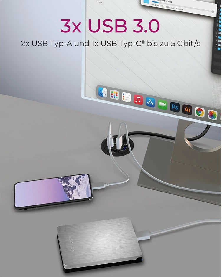 USB razširitveni hub z branjem kartic in avdio priključki ICY BOX IB-HUB1404A, 3x USB 3.0, črn