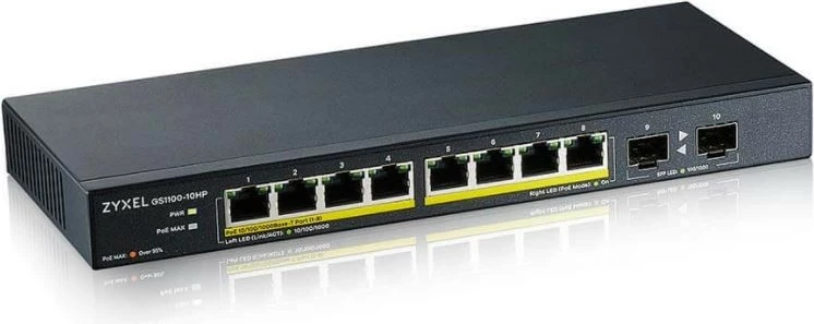 Stikalo 8x Gigabit PoE+, 2x SFP, namizno, črn Zyxel GS1100-10HP-EU0102F